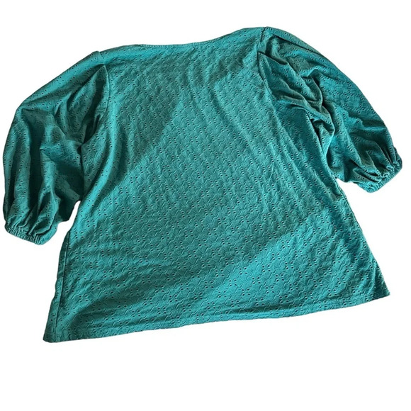 Ava & Viv women's 1X teal eyelet blouse 3/4 sleeve - Picture 2 of 4